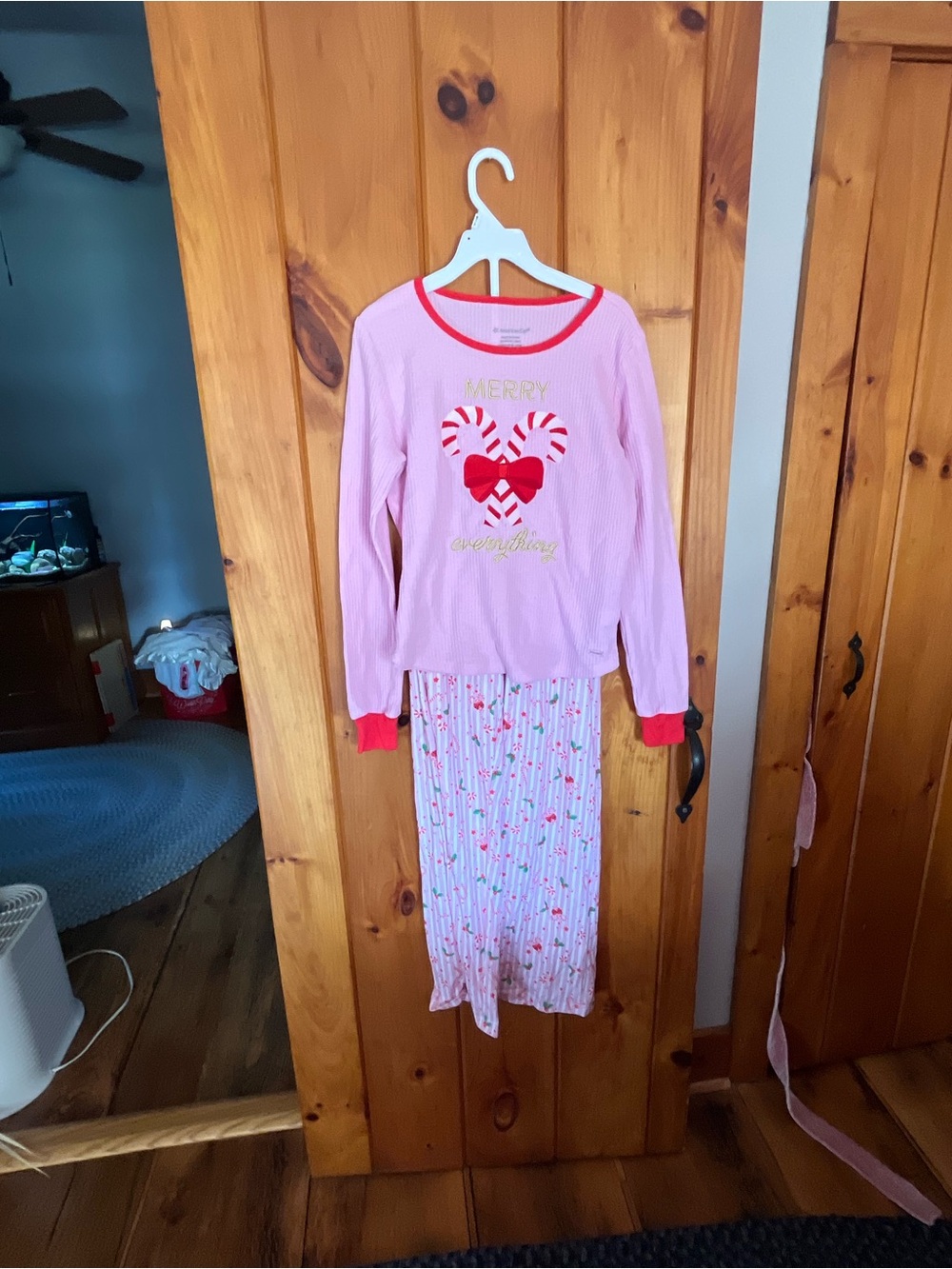 American Girl Pink Candy Cane Heart Holiday Pajama Set